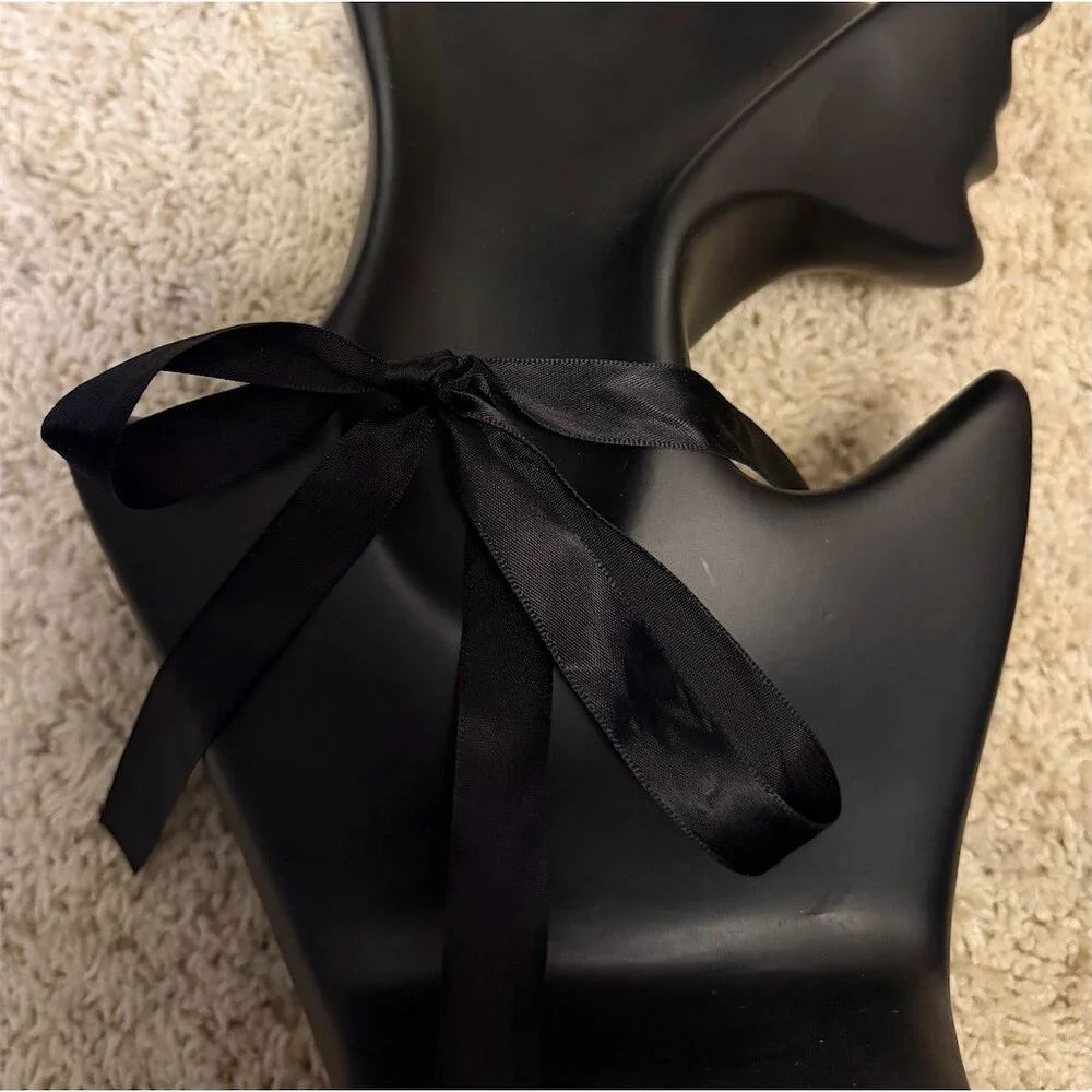 Statement Black Ribbon Tie Bib Collar Choker Clear Crystal Cluster